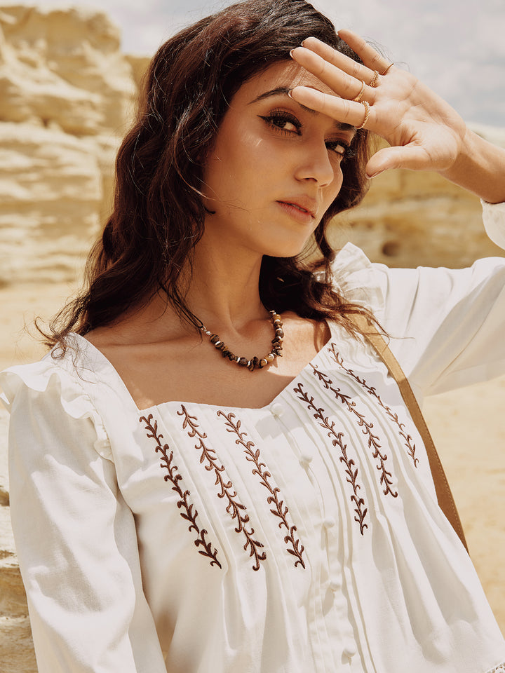 Casual Embroidery Sweetheart Flounce Sleeve Women Blouses