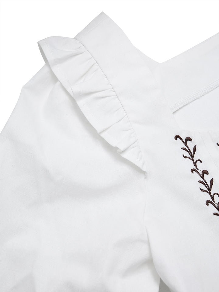 Casual Embroidery Sweetheart Flounce Sleeve Women Blouses