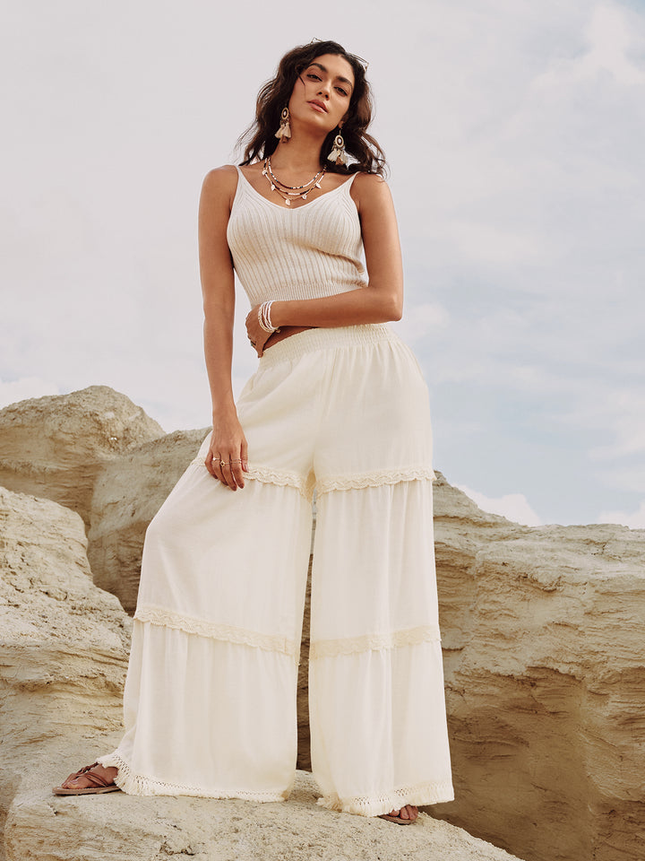 Pantallas de mujeres de encaje de pierna ancha de pierna boho