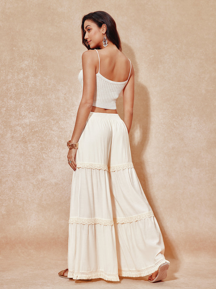 Pantallas de mujeres de encaje de pierna ancha de pierna boho