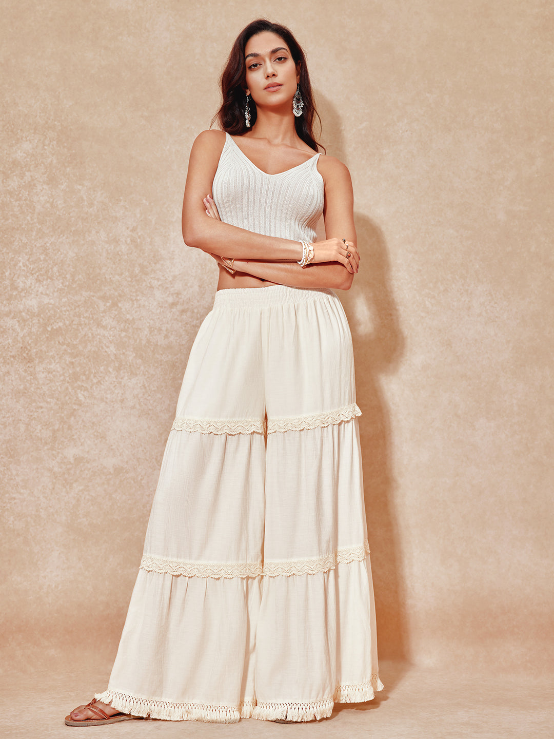Pantallas de mujeres de encaje de pierna ancha de pierna boho