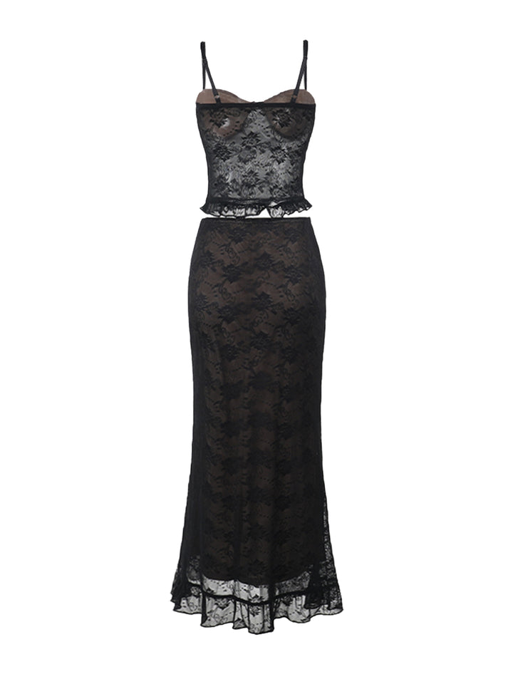 Elegant Corset Lace Trim Sweetheart Women Two-piece Outfits
