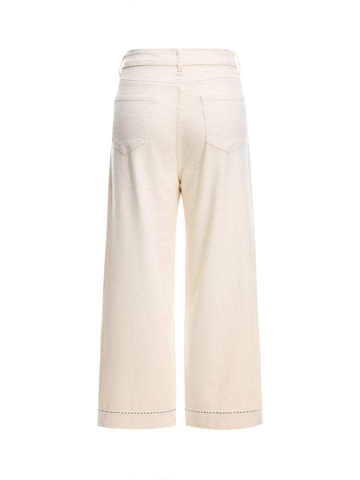 Jeans de pierna ancha de bordado de costura de contraste.