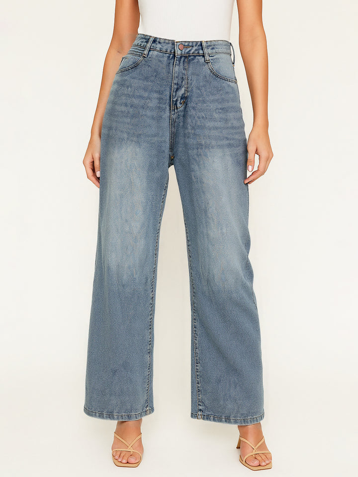 Wide Leg Casual  Washed  Long Women Jeans
