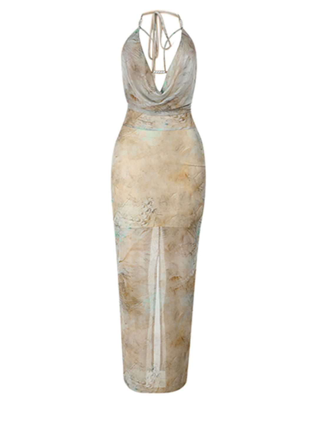 Túnica Boho Tie Dye Halter sin espalda Midi Mujeres Vestidos