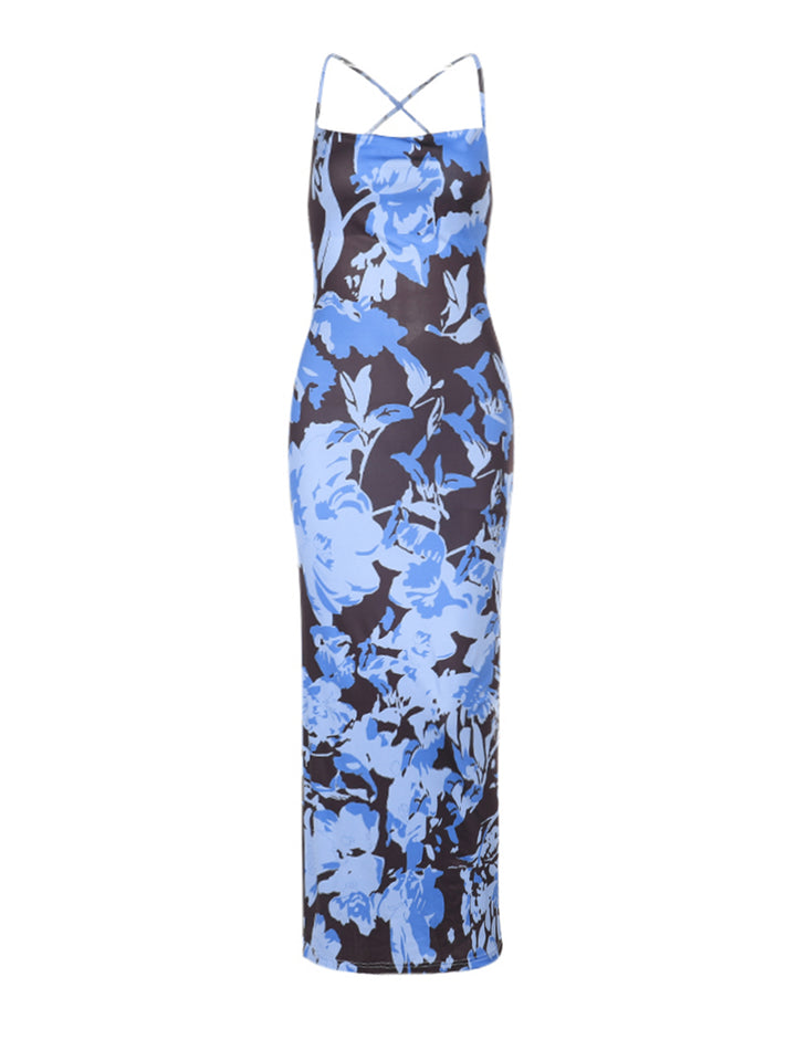 Mermaid Boho Floral Backless Draped V neck Maxi Women Dress