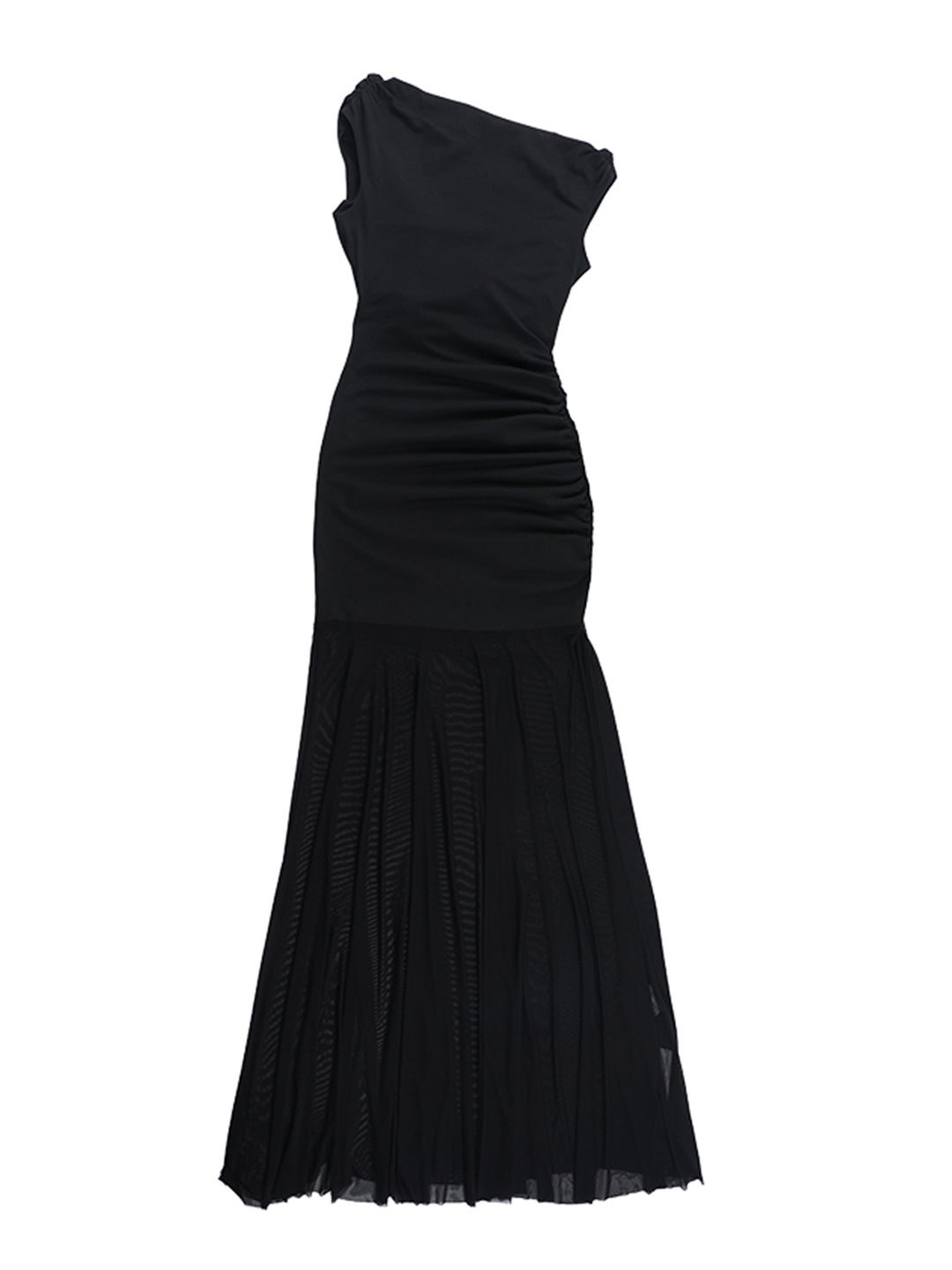 Tunic Elegant Backless Ruched Asymmetrical Neck Maxi Women Dress