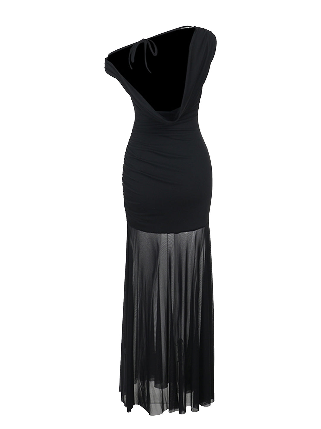 Tunic Elegant Backless Ruched Asymmetrical Neck Maxi Women Dress