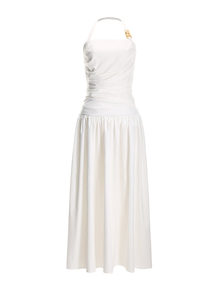 Vestido de mujeres largas de Ruched Halter Ruched Ruched Line Casual