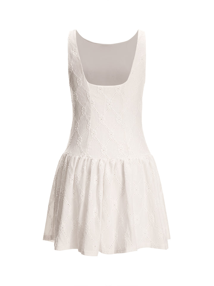 A Line Casual Button Ruched Ruffle Round Neck Mini Women Dress