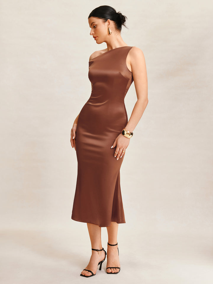 Mermaid elegant asymmetrische Hals Midi Frauen Kleid