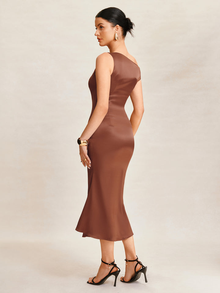 Mermaid elegant asymmetrische Hals Midi Frauen Kleid