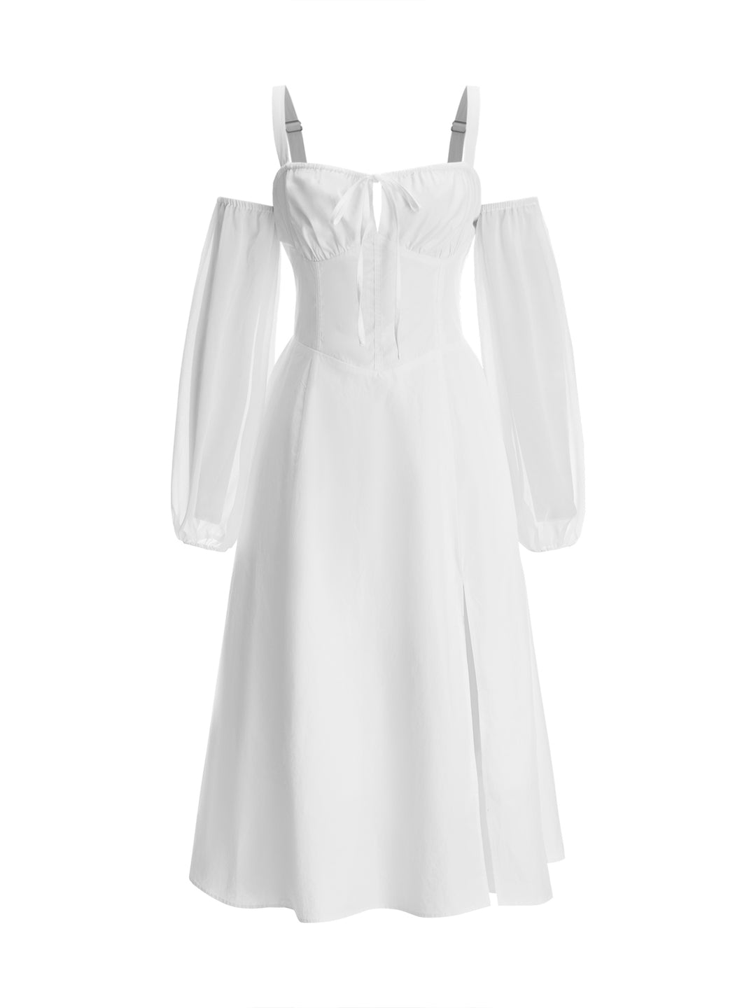 A Line Casual Slit Tied Cold Shoulder Midi Women Dress