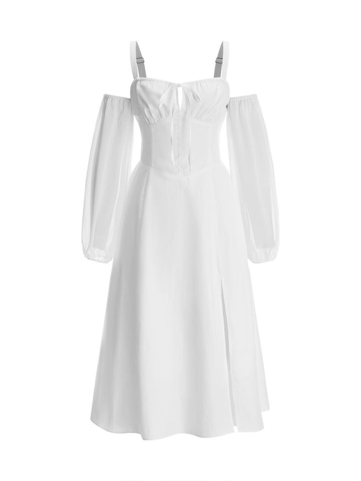 A Line Casual Slit Tied Cold Shoulder Midi Women Dress