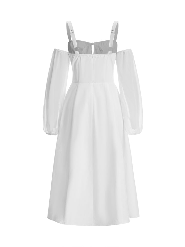 A Line Casual Slit Tied Cold Shoulder Midi Women Dress