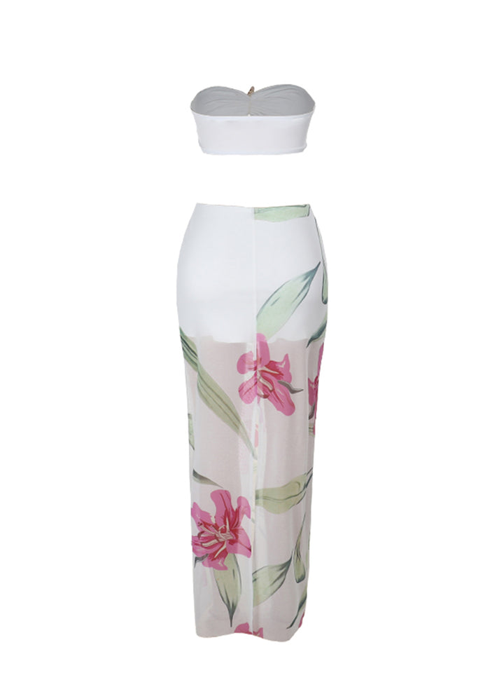 Túnica Boho Floral Floral 3D Floral Micro Crop Women Outfits de dos piezas