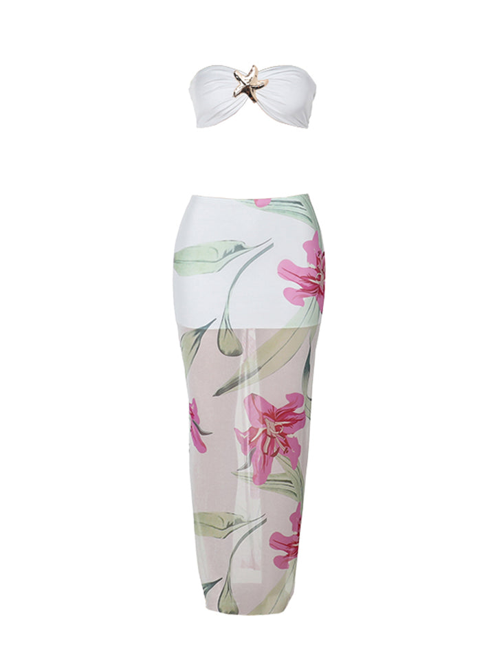 Túnica Boho Floral Floral 3D Floral Micro Crop Women Outfits de dos piezas