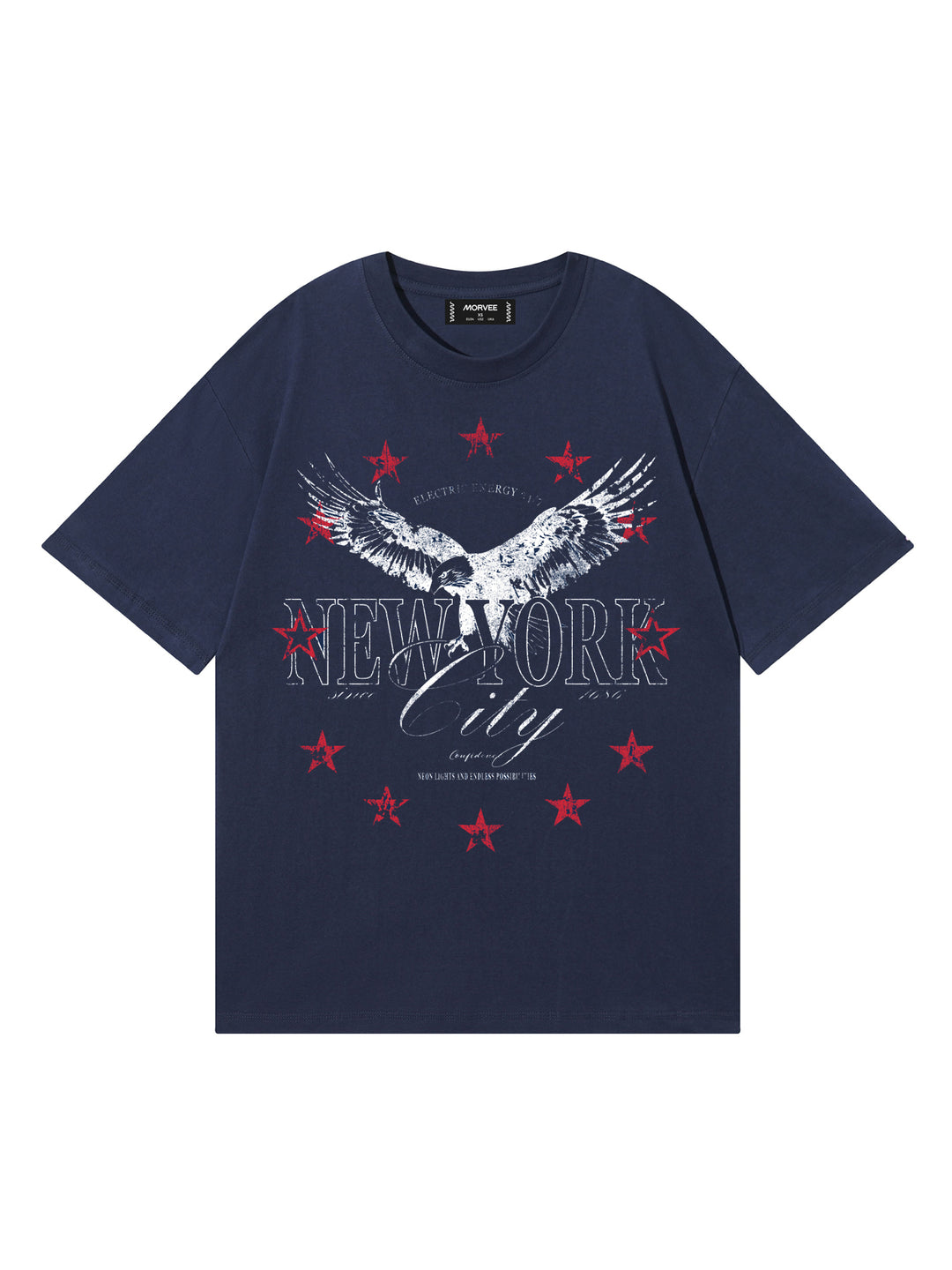 Casual Las Vegas 23/ Eagle/ New York 98/ Los Angeles 1987 Slogan gedruckt runden Hals kurzärärmische Baumwolle übergroße Marine T -Shirt
