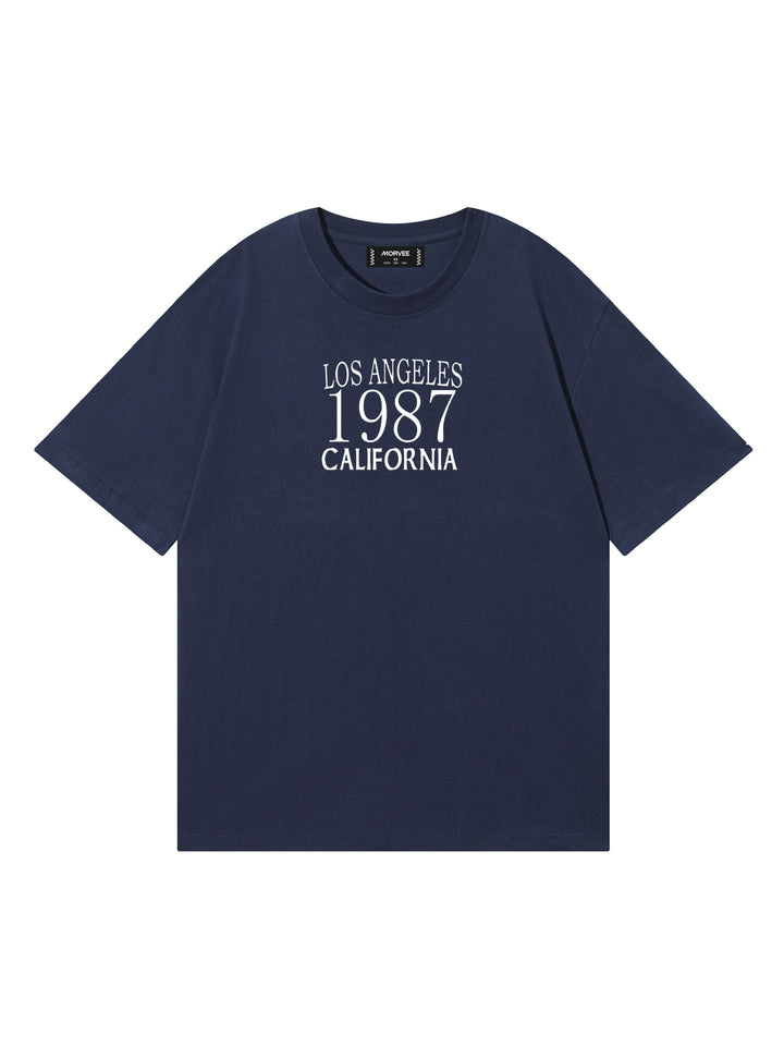 Casual Las Vegas 23/ Eagle/ New York 98/ Los Angeles 1987 Slogan gedruckt runden Hals kurzärärmische Baumwolle übergroße Marine T -Shirt