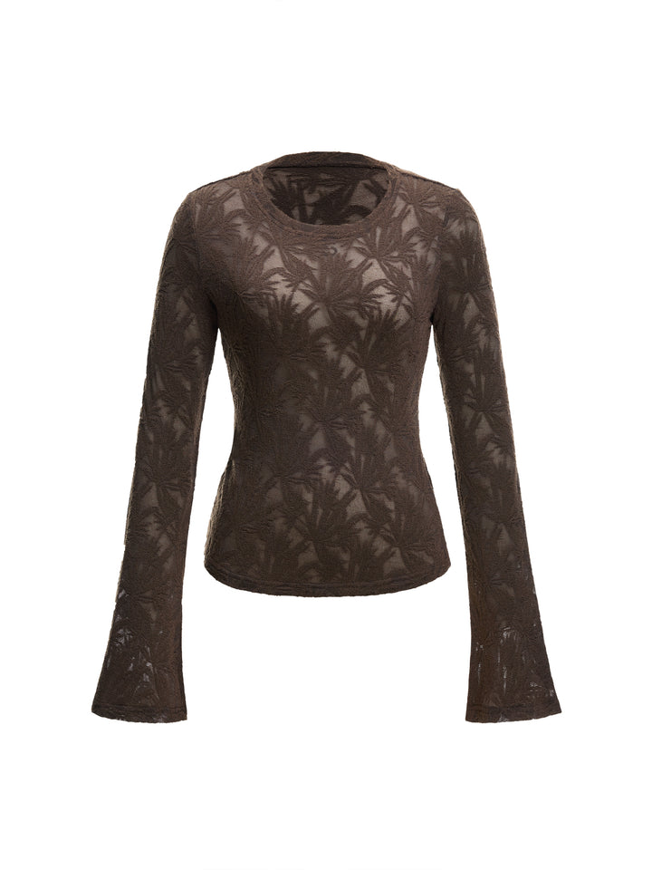 Camiseta de manga larga de cuello redondo boho