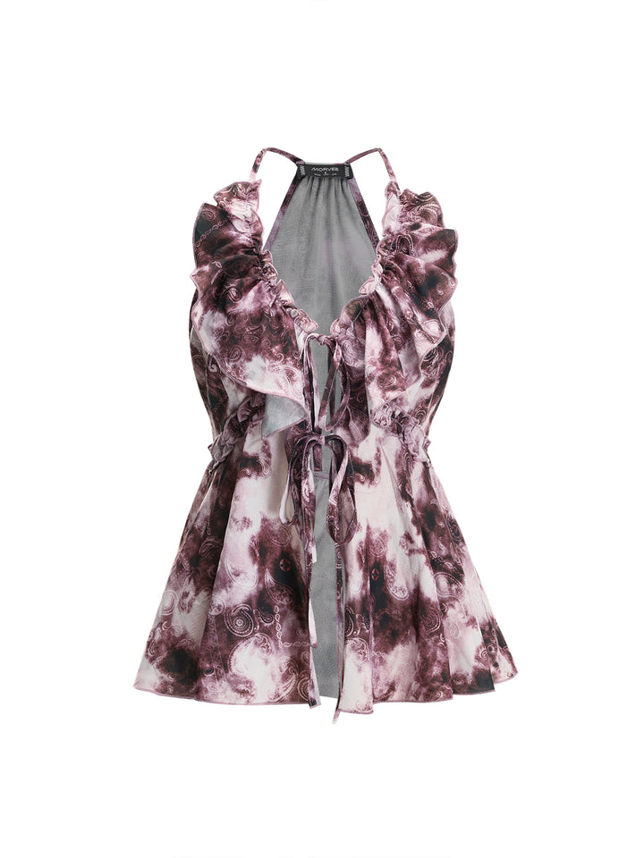 Boho Paisley Krawatte Farbstoff Salat Trim Ruffle gegen Hals Lange Frauen Tanktops & Camis