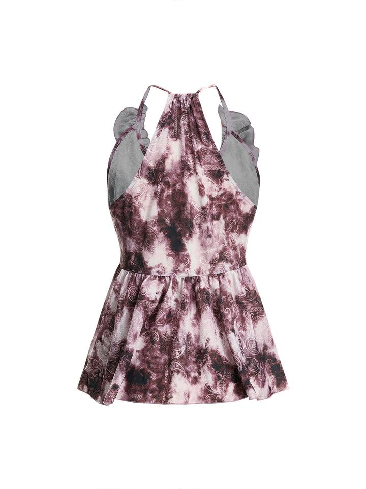 Boho Paisley Krawatte Farbstoff Salat Trim Ruffle gegen Hals Lange Frauen Tanktops & Camis