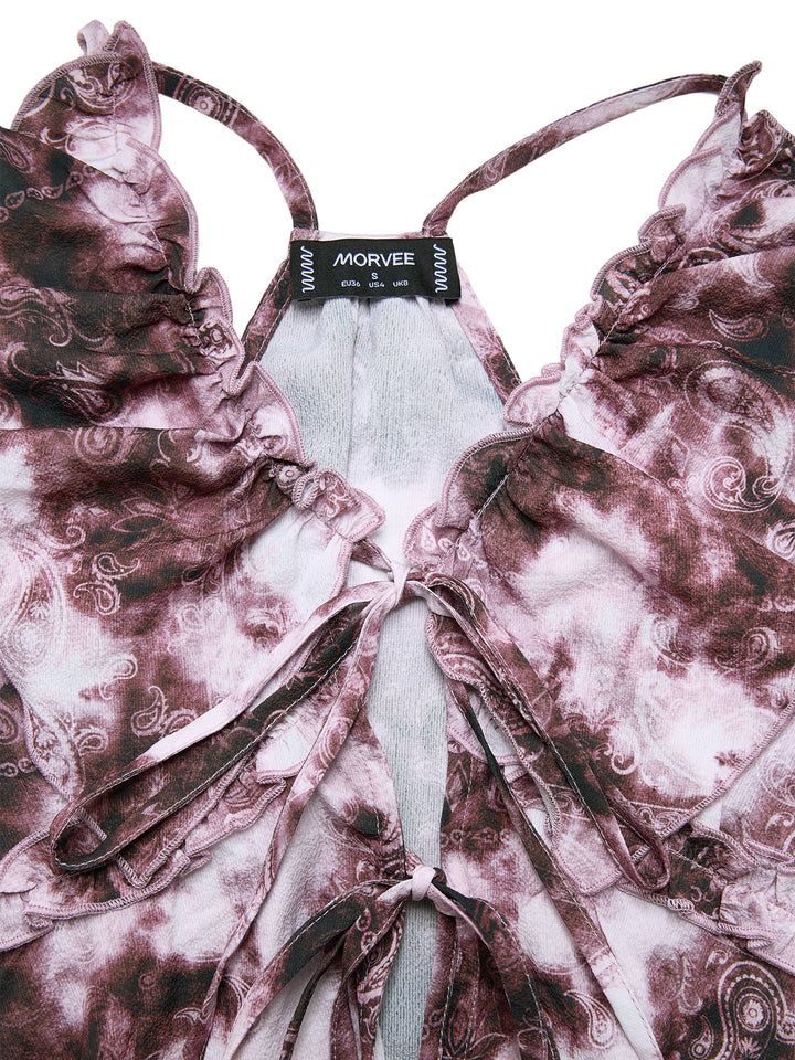 Boho Paisley Krawatte Farbstoff Salat Trim Ruffle gegen Hals Lange Frauen Tanktops & Camis