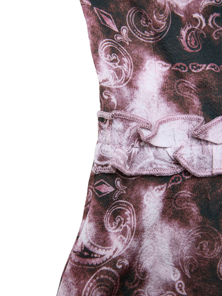 Boho Paisley Krawatte Farbstoff Salat Trim Ruffle gegen Hals Lange Frauen Tanktops & Camis