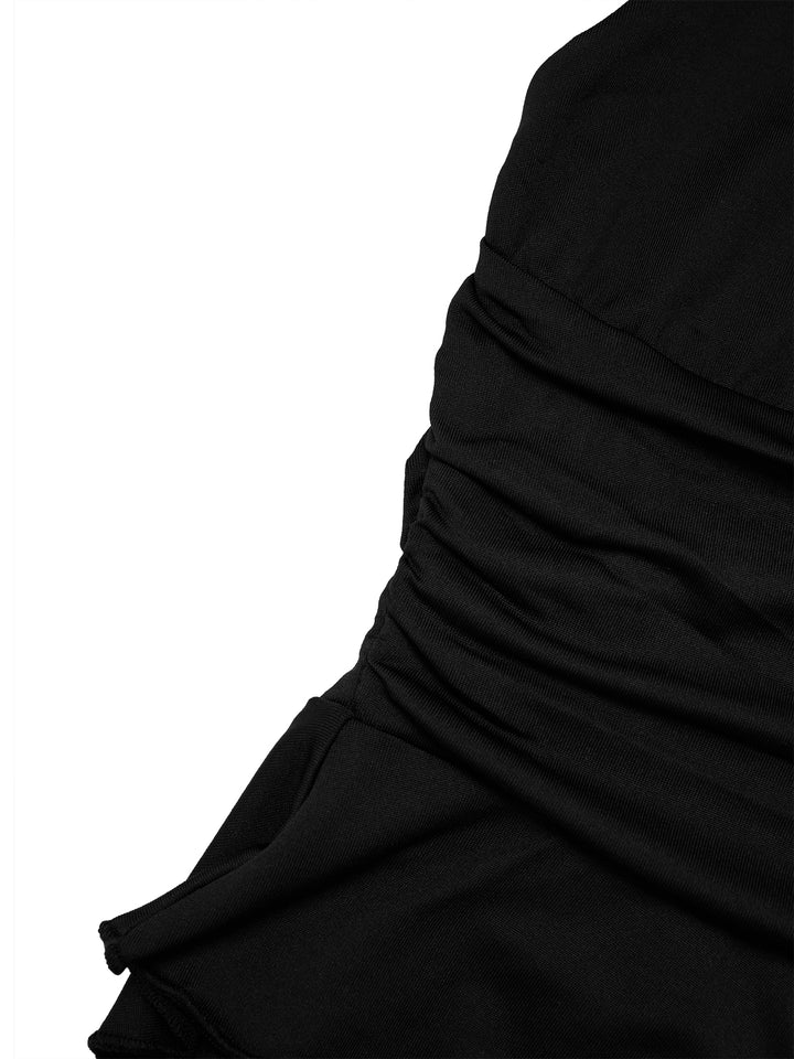 Flared Party Draped Ruffle Plunge Neck Crop Women Top