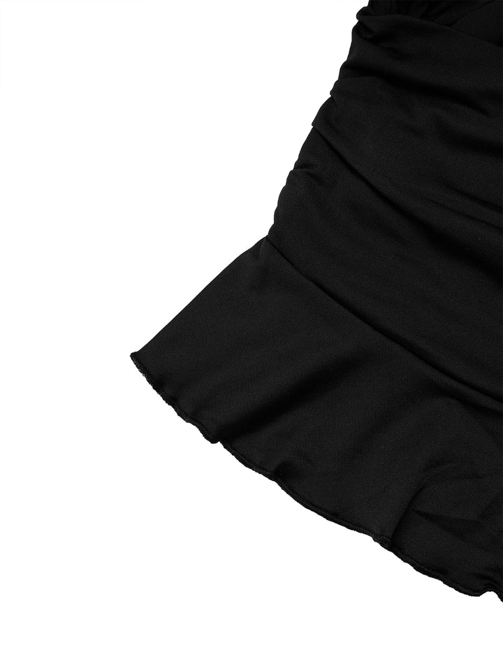 Flared Party Draped Ruffle Plunge Neck Crop Women Top