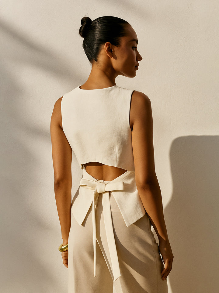Casual V neck Back Tied Vest