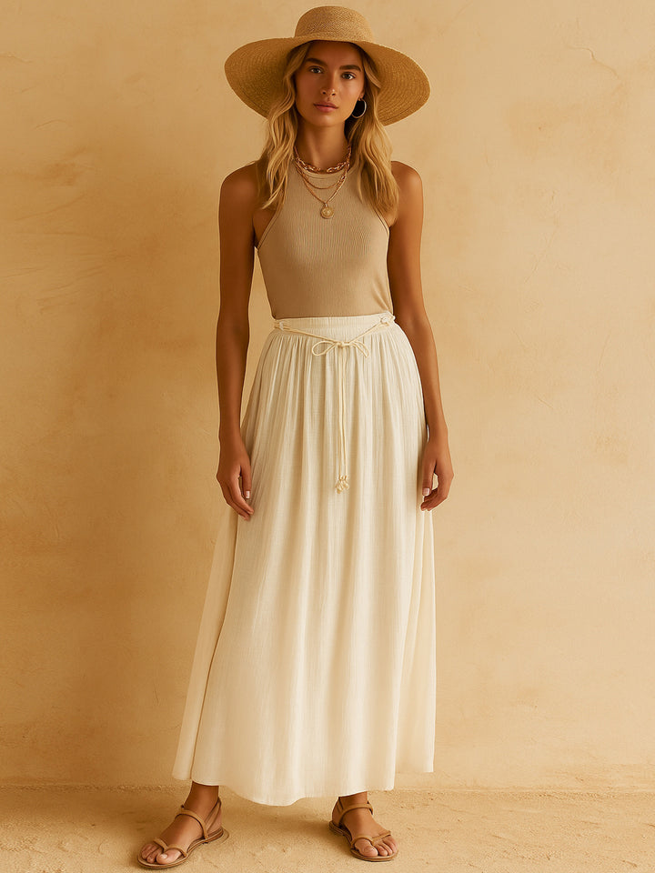 خط بوهو مطوي Maxi Skirt