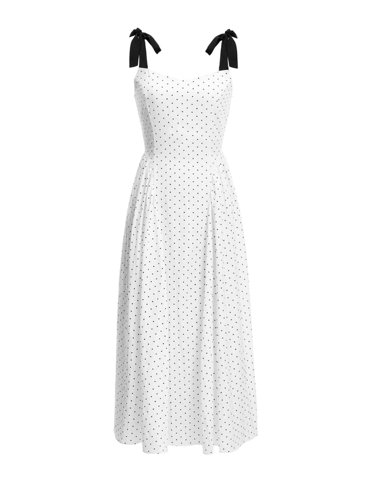 Una línea elegante de lunares atada al hombro Vestido de mujeres largas