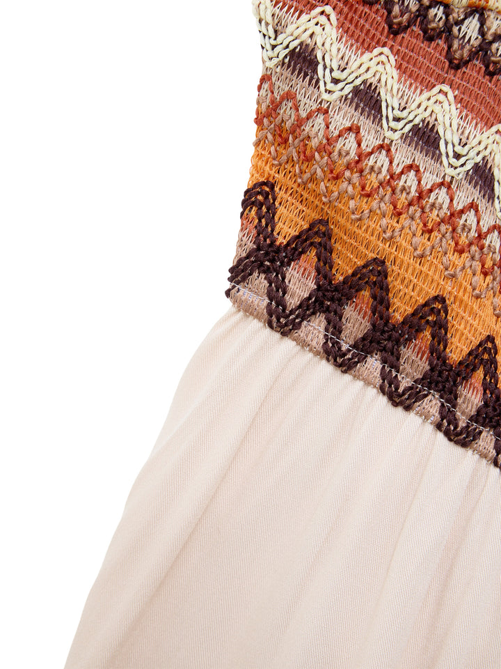 Una línea Boho Tribal Bow Square Neck Maxi Women Dresses