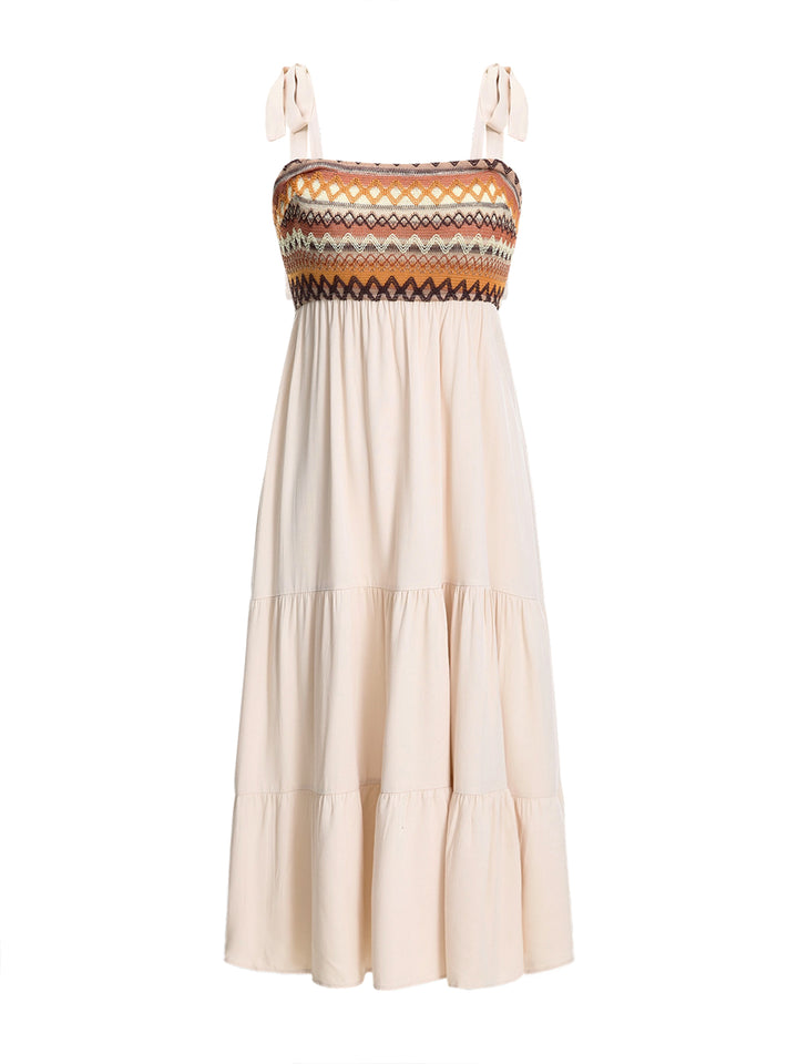 Una línea Boho Tribal Bow Square Neck Maxi Women Dresses