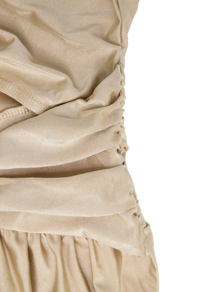 Straight Party Backless Ruched Tied Plunge Neck Midi Women Dress