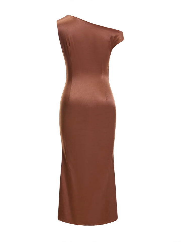 Mermaid elegant asymmetrische Hals Midi Frauen Kleid