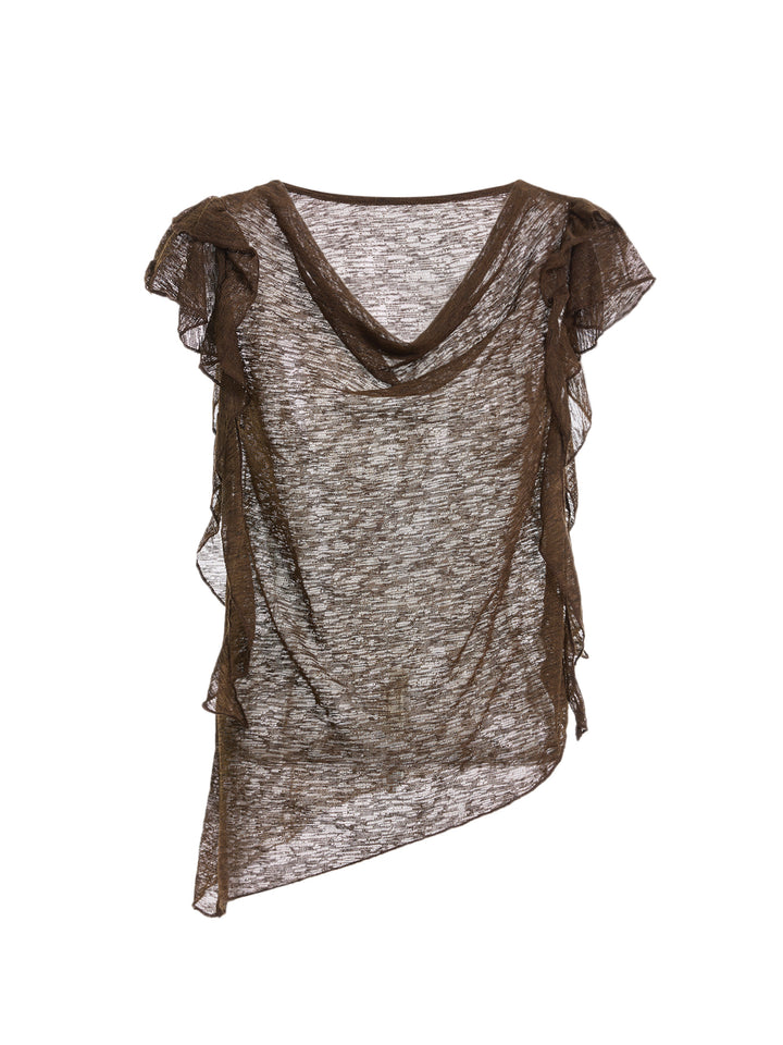 Boho Drapeado Capilla de capada de volantes Manga de tapa de cuello