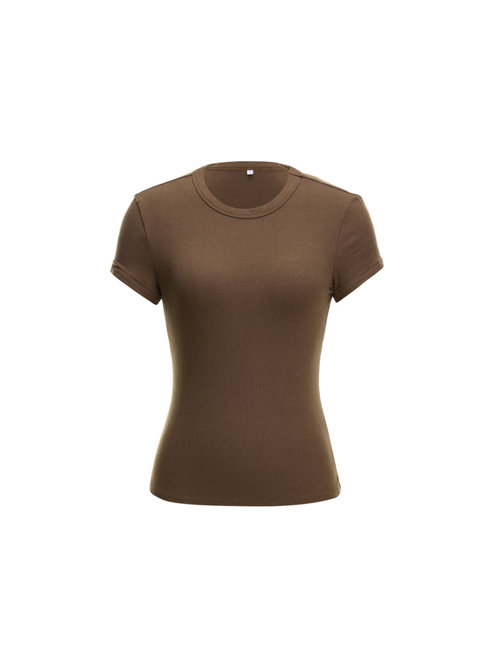 Tee Casual Plain  Crew Neck  Women T-shirt