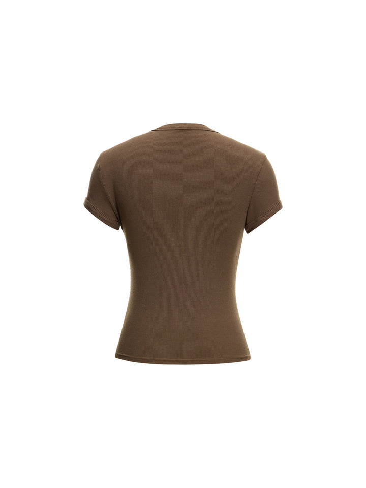 Tee Casual Plain  Crew Neck  Women T-shirt